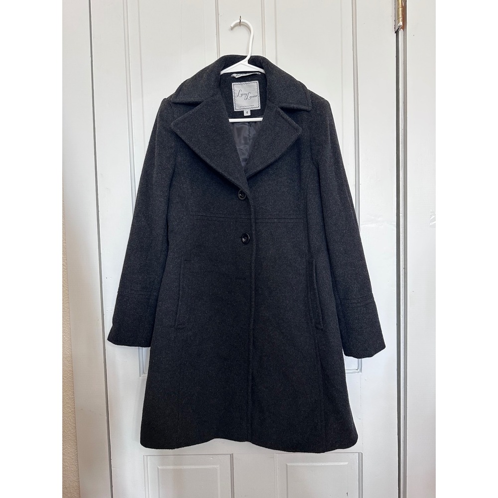 Larry Levine Womens Charcoal Gray Wool Blend 3 Button Walker Coat Size 4